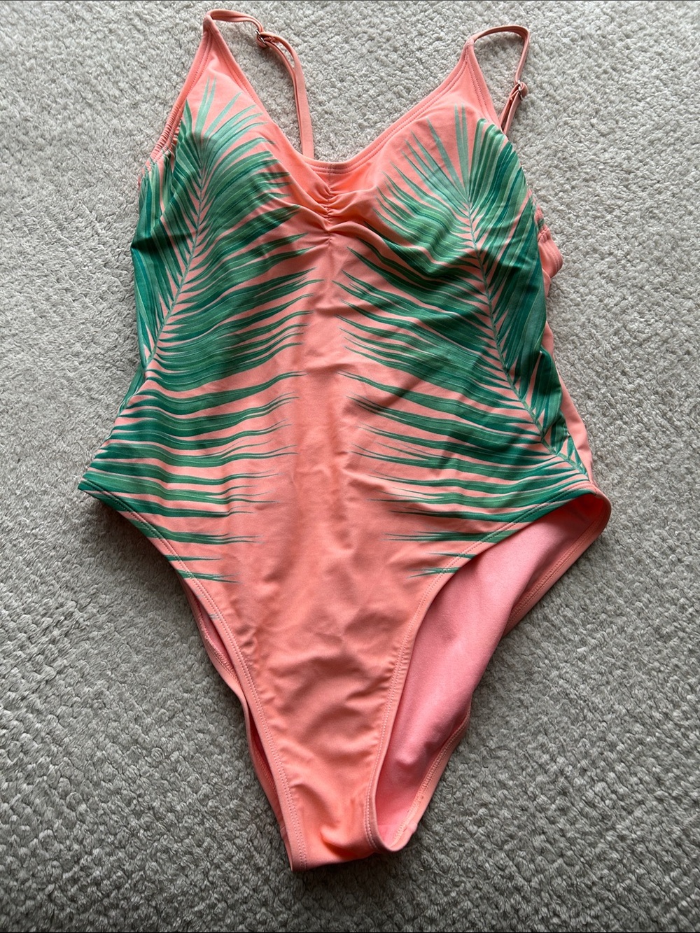 Xhilaration Pink One-Piece Swimsuit with Green Palm Print